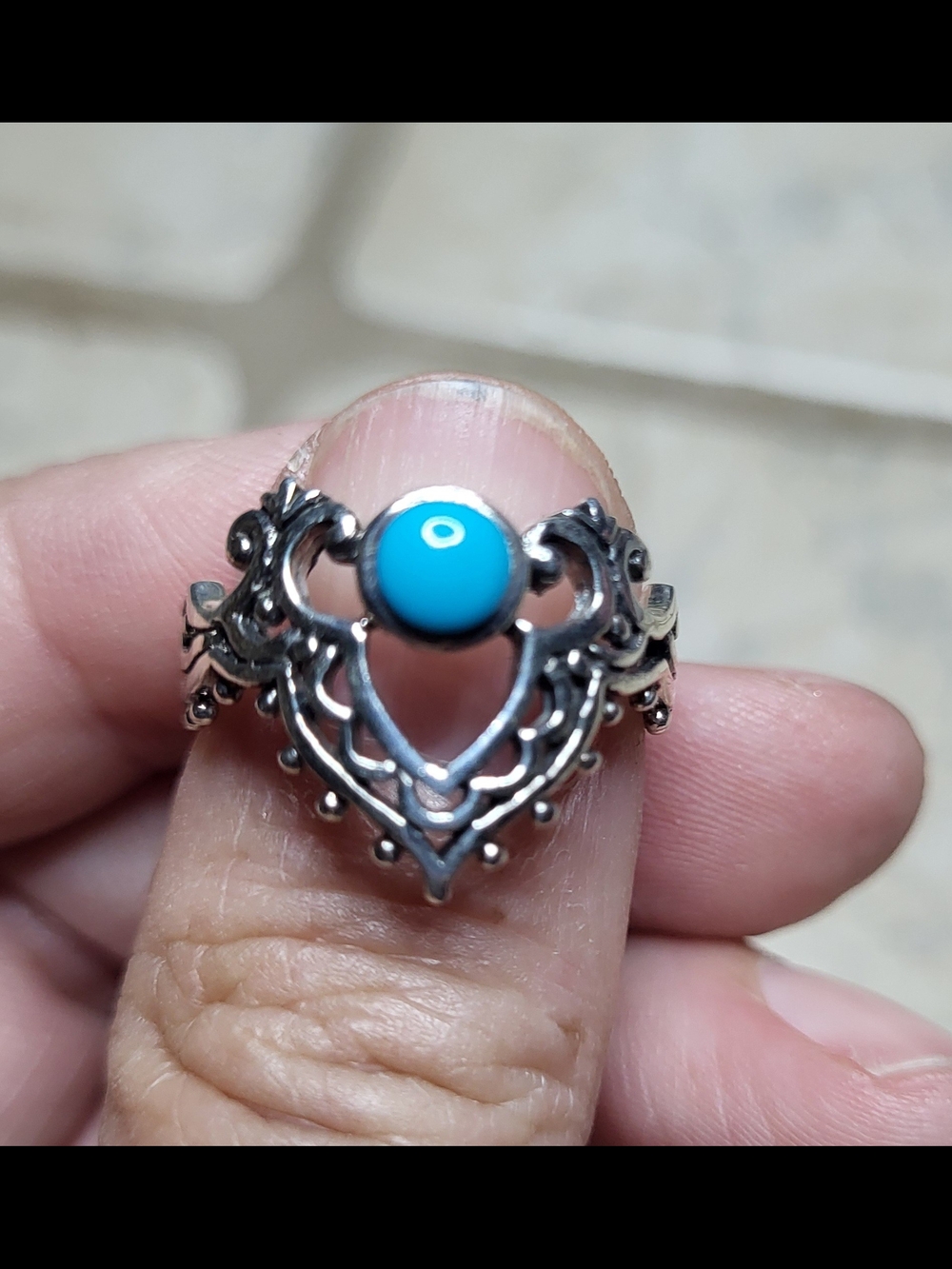 *Final Markdown* 925 Silver Filigree Ring with Sleeping Beauty Turquoise 8.25